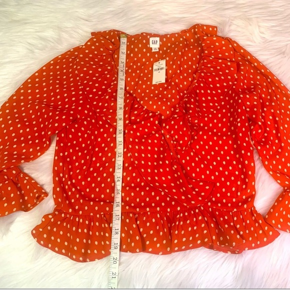 NWT Gap Ruffled Orange/Red Polka Dot Wrap Shirt XS - Picture 4 of 6